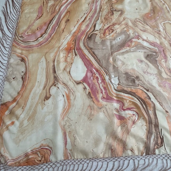 •Hand painted Handmade Silk Fringed Boho Scarf Wrap NWOT 41”x42” Made in India - Picture 12 of 14